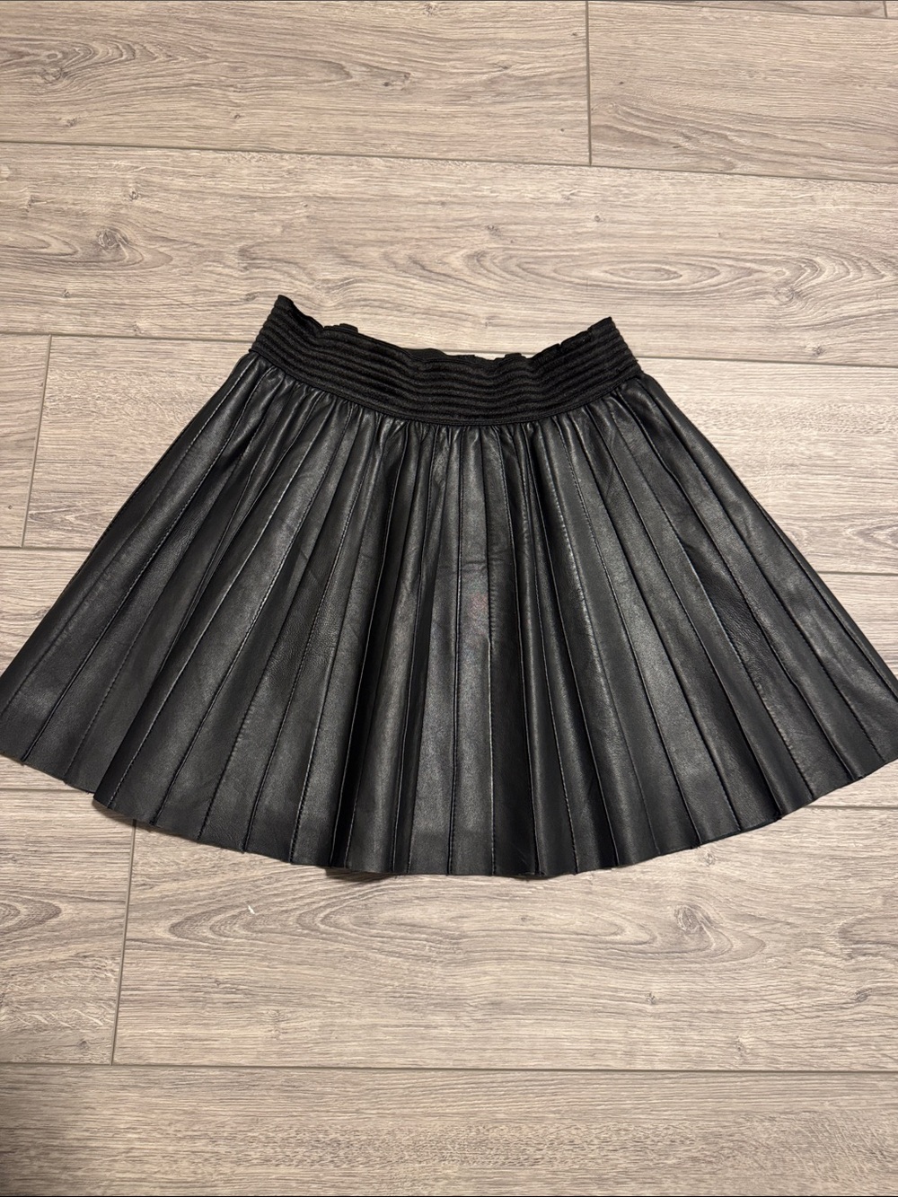 Parker Black Pleated Leather Mini Skirt